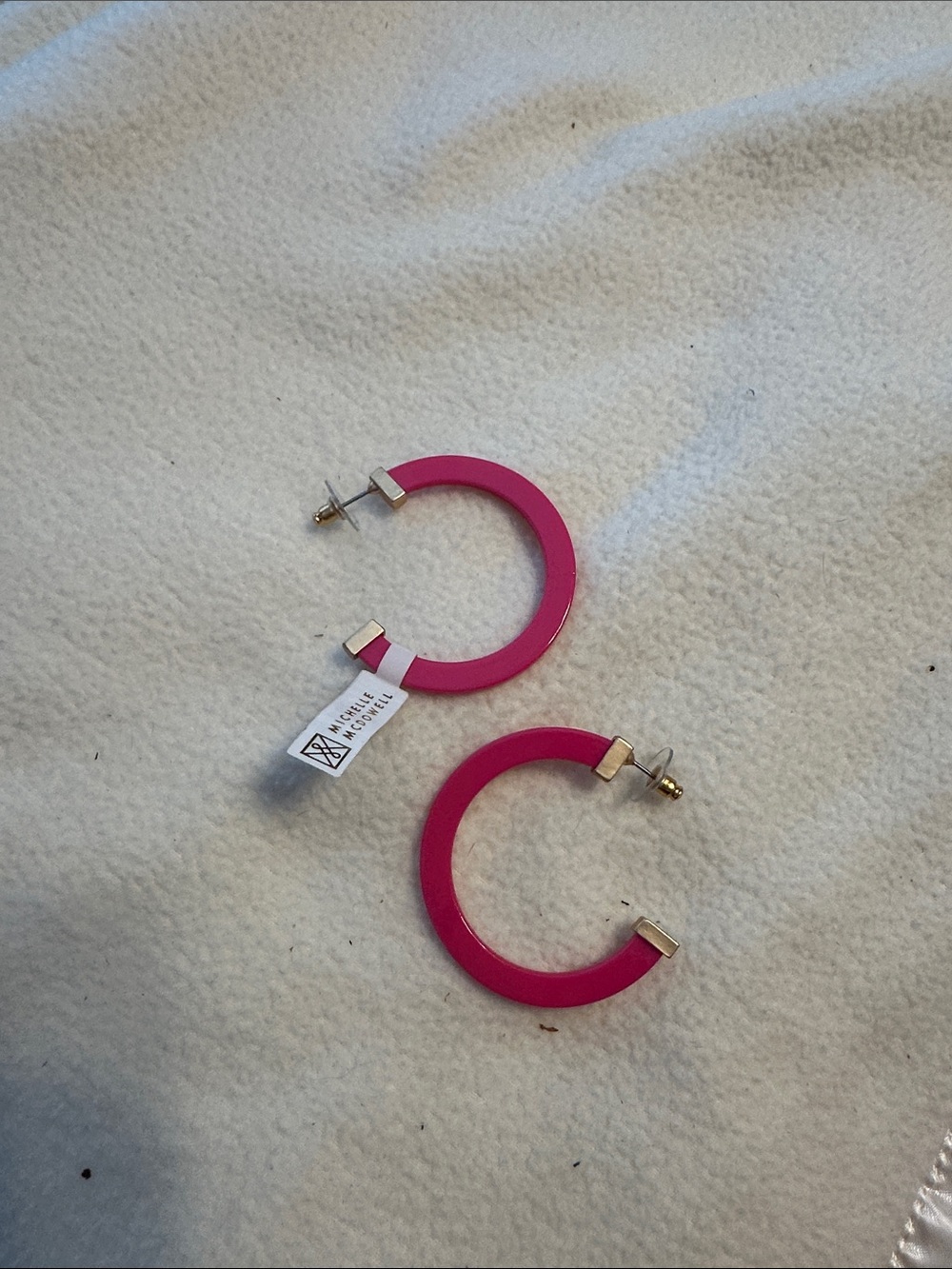 Fuchsia Acrylic Hoop Earrings with Gold Accents